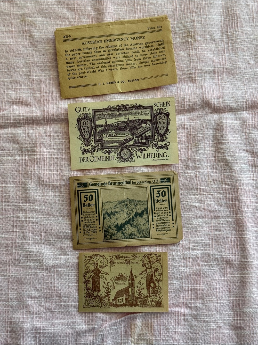 Vintage Austrian Notgeld Emergency Money 1920 Lot w Original Envelope